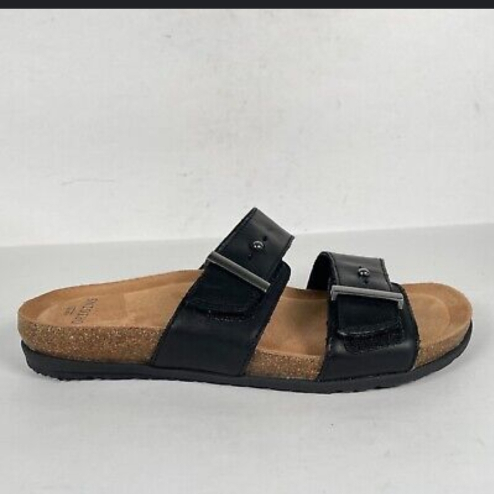 EARTH Origins Orono Orra Cushion Sandals Women Black Leather Slide Size 7.5